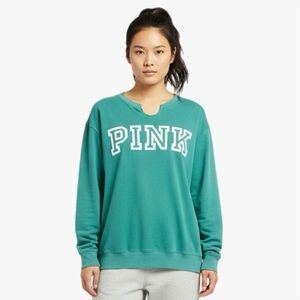 PINK Victorias Secret Teal SpellOut Pullover Sweatshirt Women’s Size Large